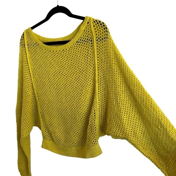 Pilcro Open-Stitch Crew-Neck Sweater, Yellow, Size XS - Picture 6 of 10